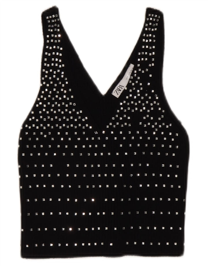Zara ženski kratki top bez rukava UK 12 srednje crne točke