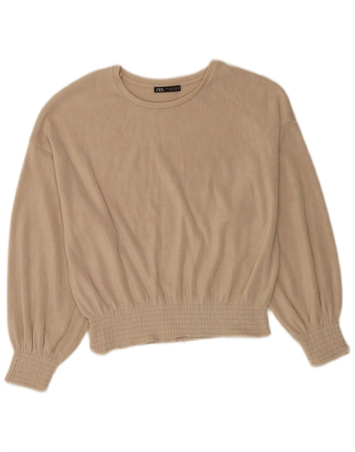 Zara ženska gornja majica s dugim rukavima UK 10 Small Beige Poliester