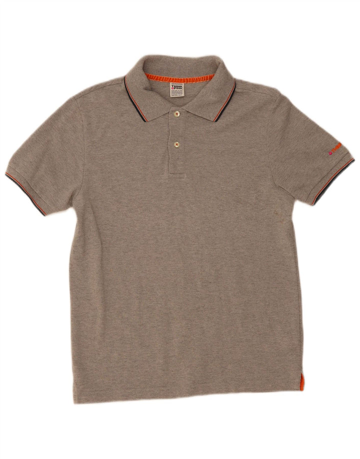 THINK PINK Mens Polo Shirt Small Grey Cotton