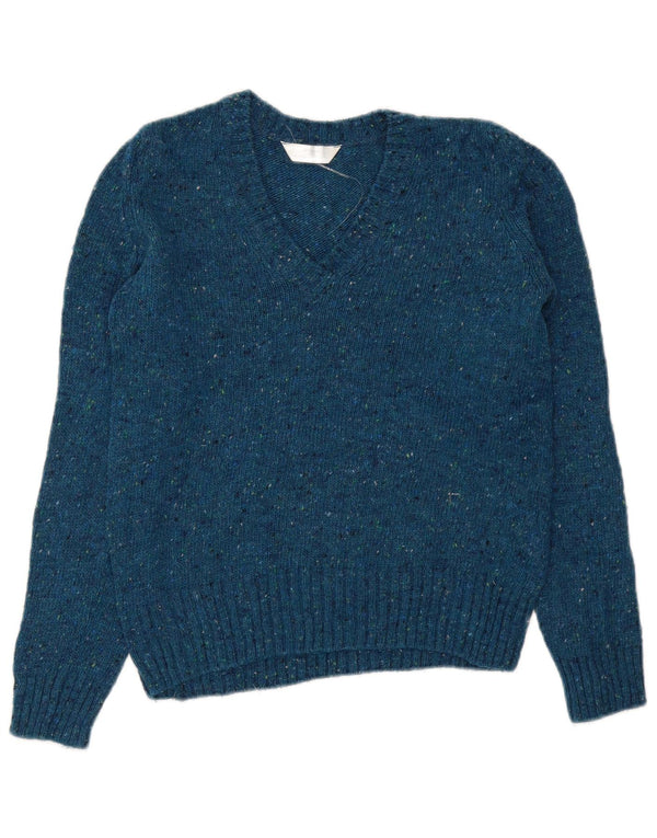 Marks & Spencer ženski džemper s V-izrezom UK 10 Small Blue Flected