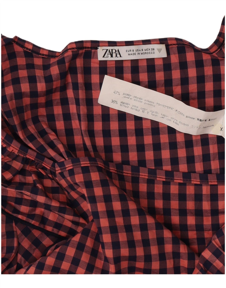 Zara ženska haljina Empire s volanima UK 10 Mala ružičasta gingham poliester