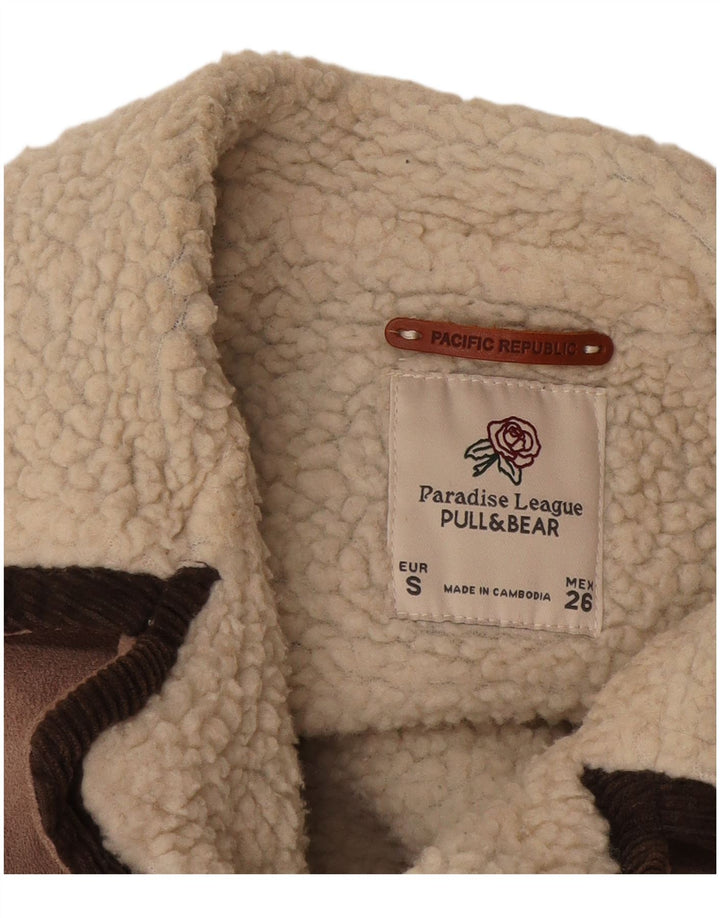 Pull & Bear ženska Sherpa jakna od samta UK 10 malih blokova smeđe boje