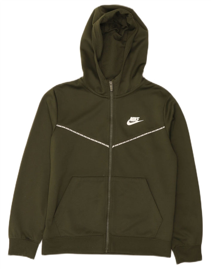 Nike pulover s kapuljačom s patentnim zatvaračem za dječake 10-11 godina, srednji kaki poliester