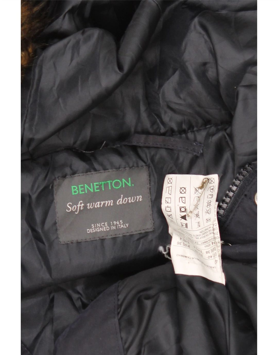 Benetton ženski preveliki podstavljeni kaput s kapuljačom UK 8 Mali tamnoplavi