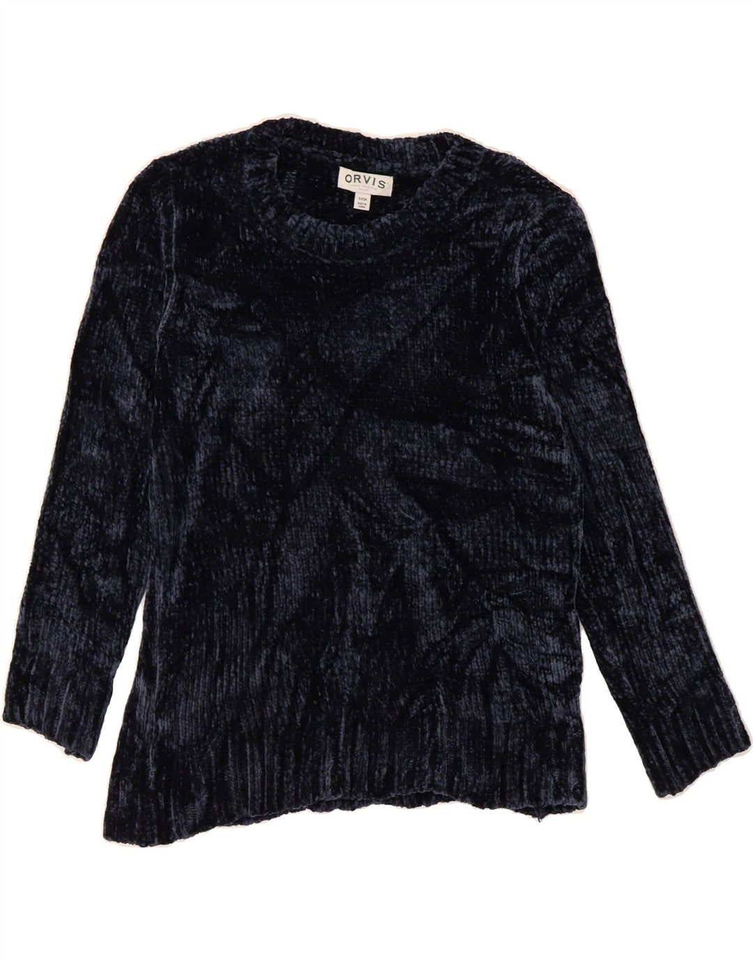 ORVIS Womens Crew Neck Jumper Sweater UK 10 Small Navy Blue Polyester Vintage Orvis and Second-Hand Orvis from Messina Hembry 