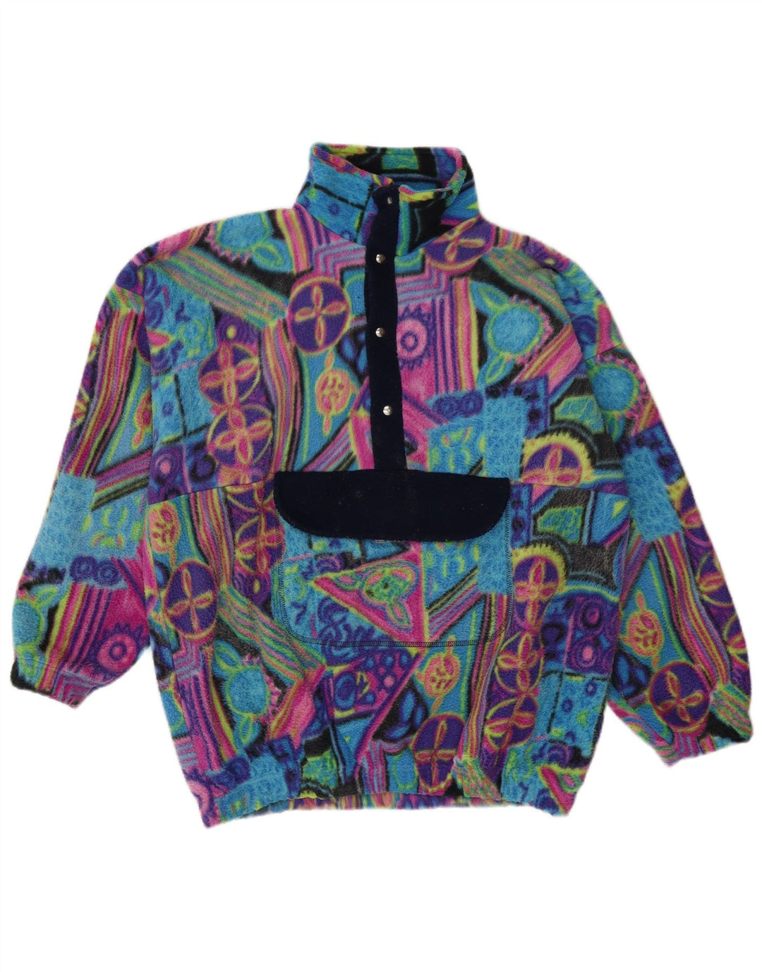 Vintage muški anorak flis džemper veliki raznobojni geometrijski poliamid
