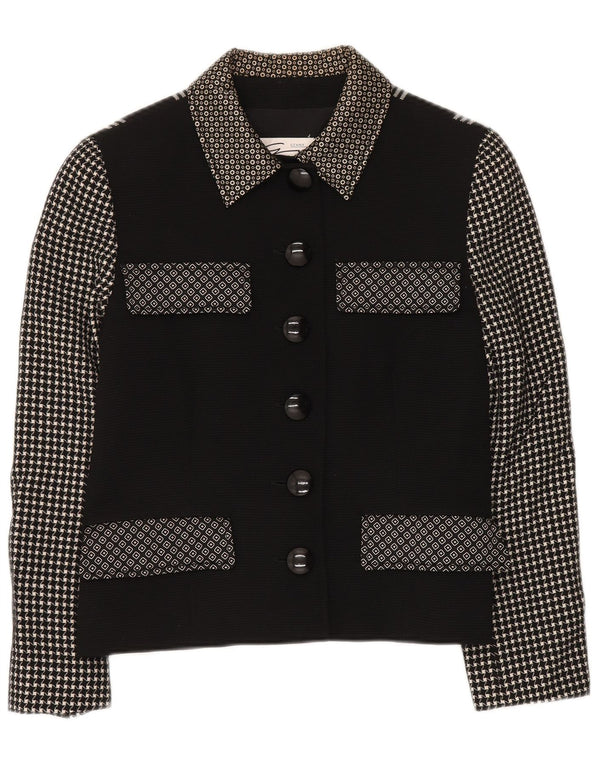 GENNY Womens 6 Button Blazer Jacket UK 14 Medium Black Patchwork