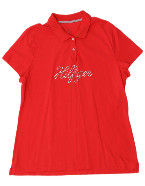 TOMMY HILFIGER Ženska grafička polo majica UK 20 2XL Crveni pamuk