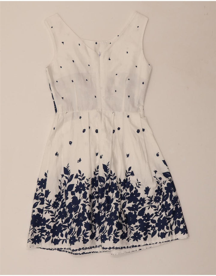 VINTAGE ženska haljina A-kroja bez rukava UK 8 Mala bijela cvjetna pamuk