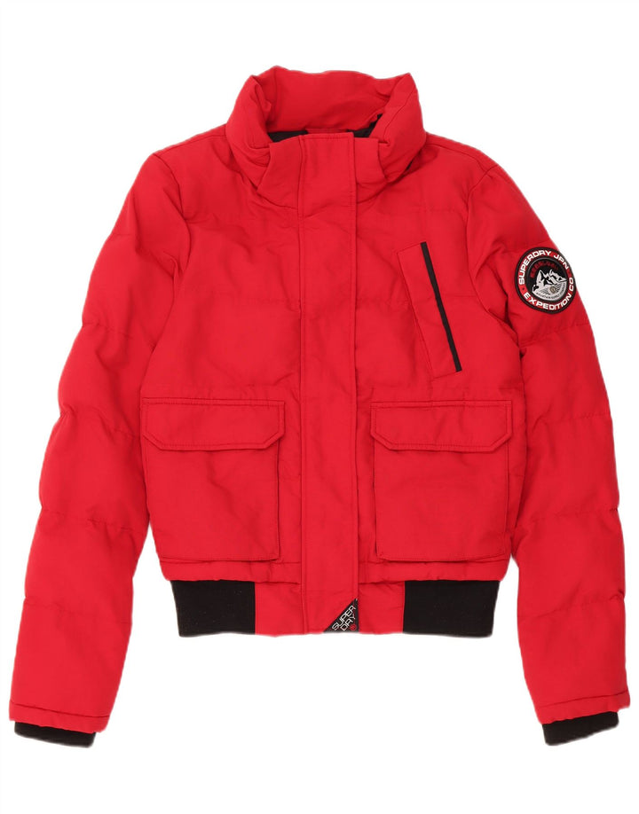 Superdry ženska prevelika podstavljena jakna UK 8 Mala crvena najlonska boja