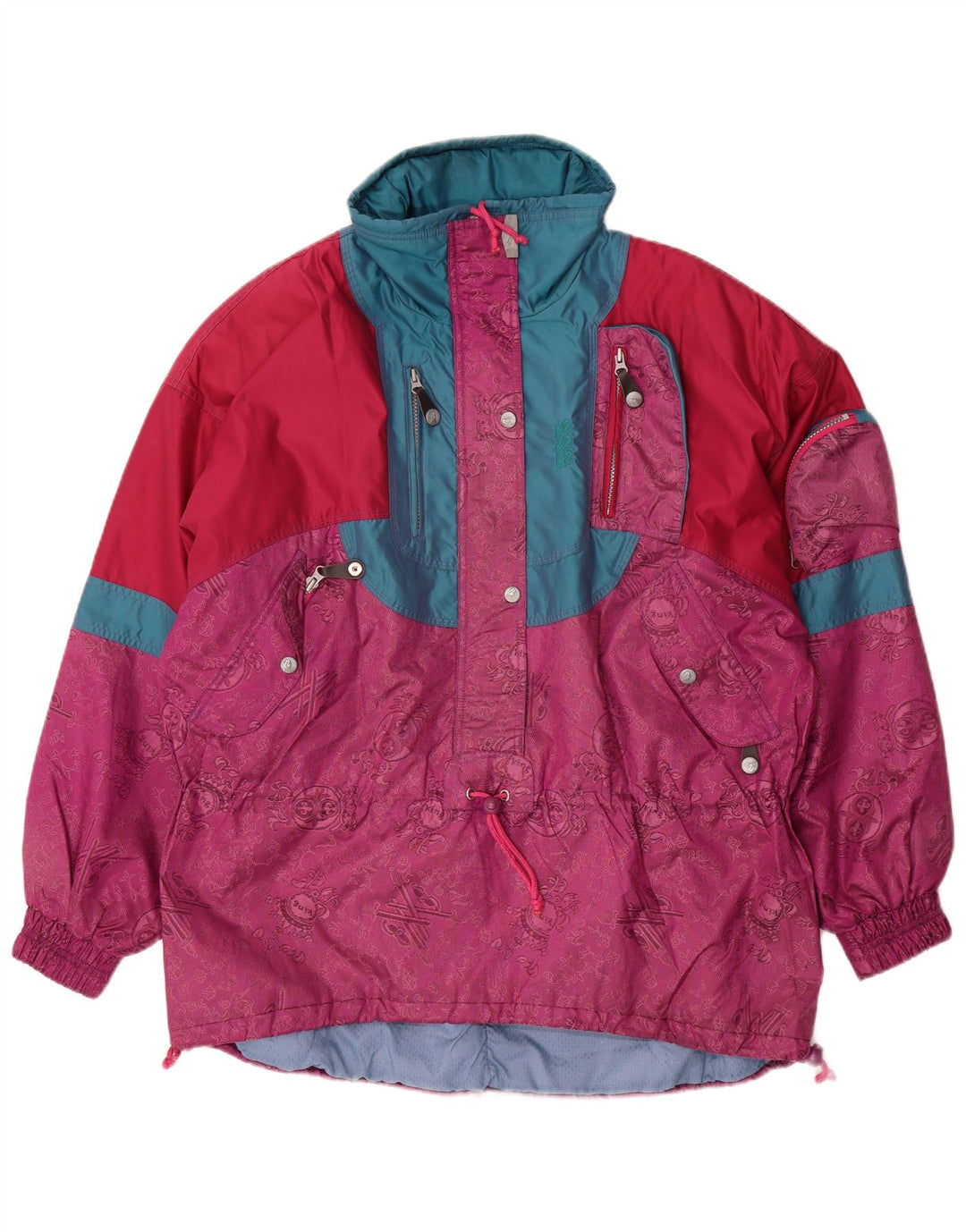 Vintage ženski pulover Prevelika skijaška jakna UK 16 Large Pink Colourblock