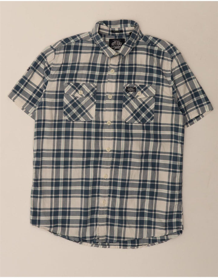 Superdry muška košulja kratkih rukava XL, pamuk plave kare