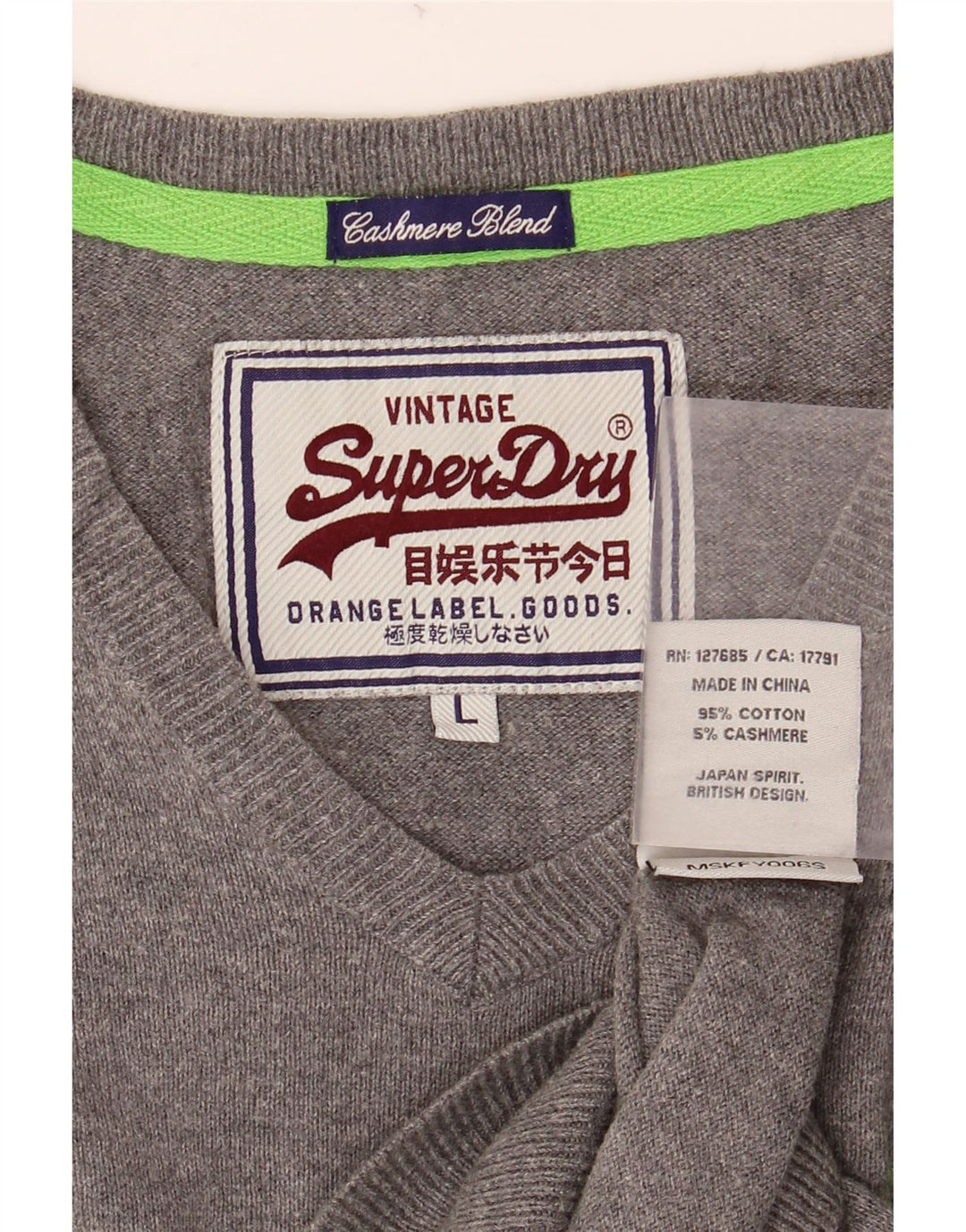 SUPERDRY muški pulover s V-izrezom Veliki sivi pamuk