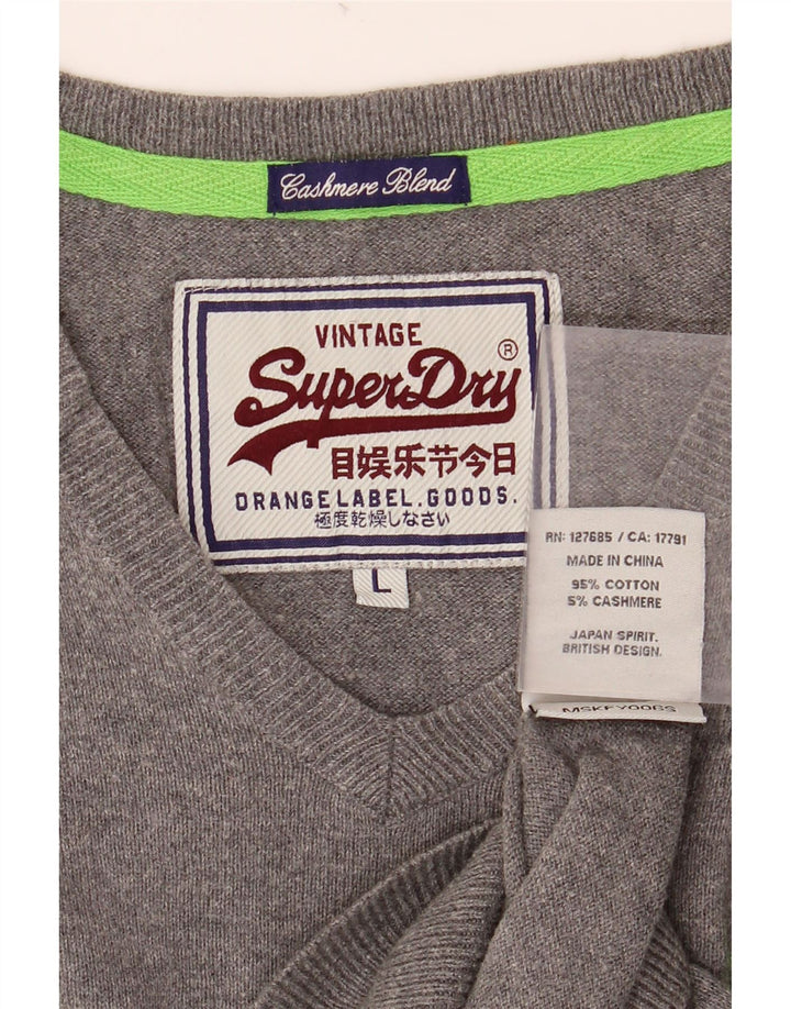 SUPERDRY muški pulover s V-izrezom Veliki sivi pamuk