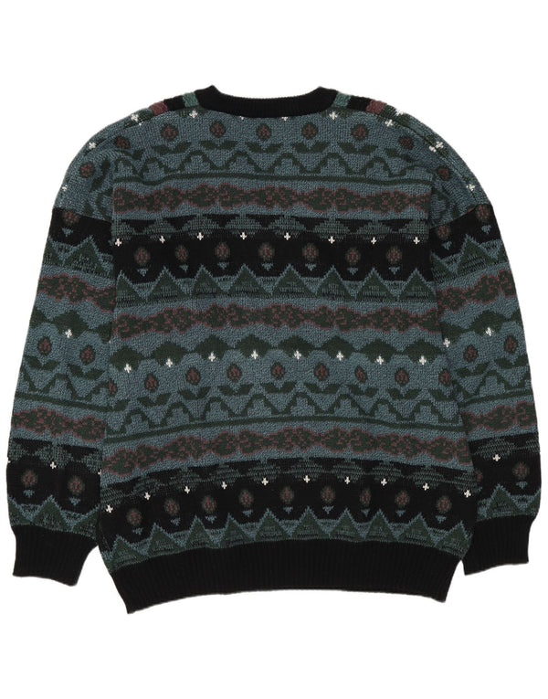 Vintage Mens V-Neck Jumper Sweater IT 60/62 3XL Green Geometric Retro