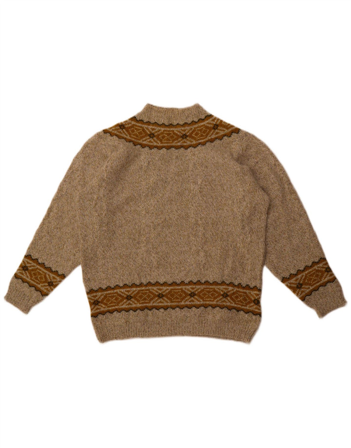 Vintage ženski džemper s kornjačevim ovratnikom UK 16 Veliki bež geometrijski vuneni