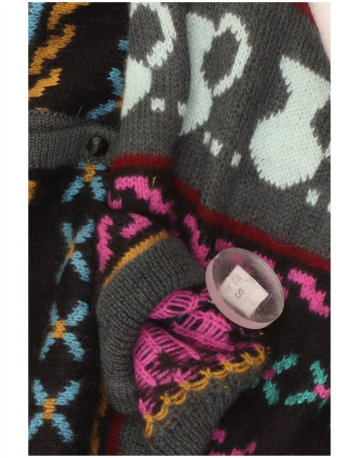 Vintage ženski kardigan pulover s apstraktnim uzorkom UK 10 malih raznobojnih