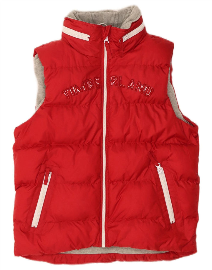 TIMBERLAND Boys Graphic Padded Gilet 9-10 Years Red Polyester