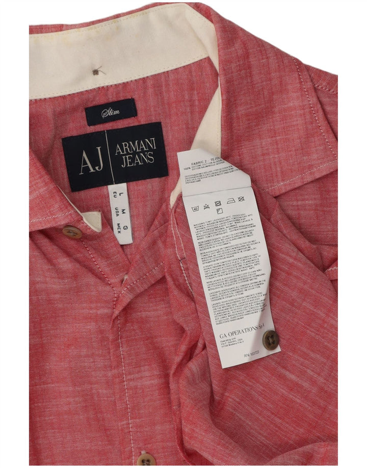 Armani Jeans muška uska košulja od srednje crvenog flekastog pamuka