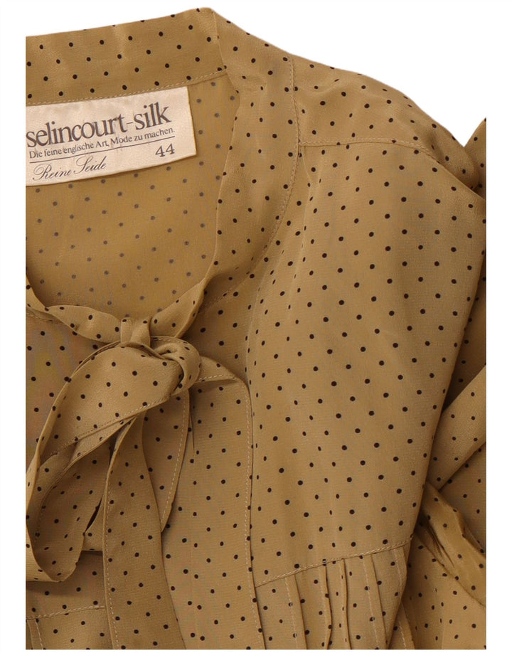 VINTAGE ženska maksi haljina dugih rukava s prednjom kravatom EU 44 XL smeđe na točkice