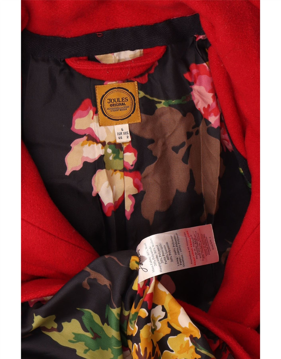 Joules ženski preveliki duffle kaput s kapuljačom UK 6 XS, crvena vuna
