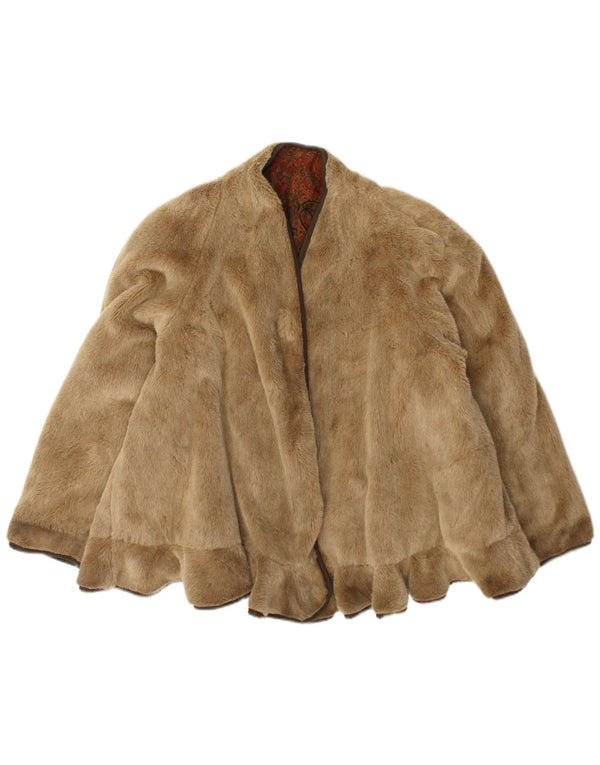 Vintage ženska prevelika jakna od umjetnog krzna UK 18 XL bež