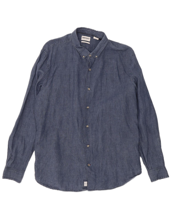 TIMBERLAND muška uska košulja 2XL mornarsko plava lanena