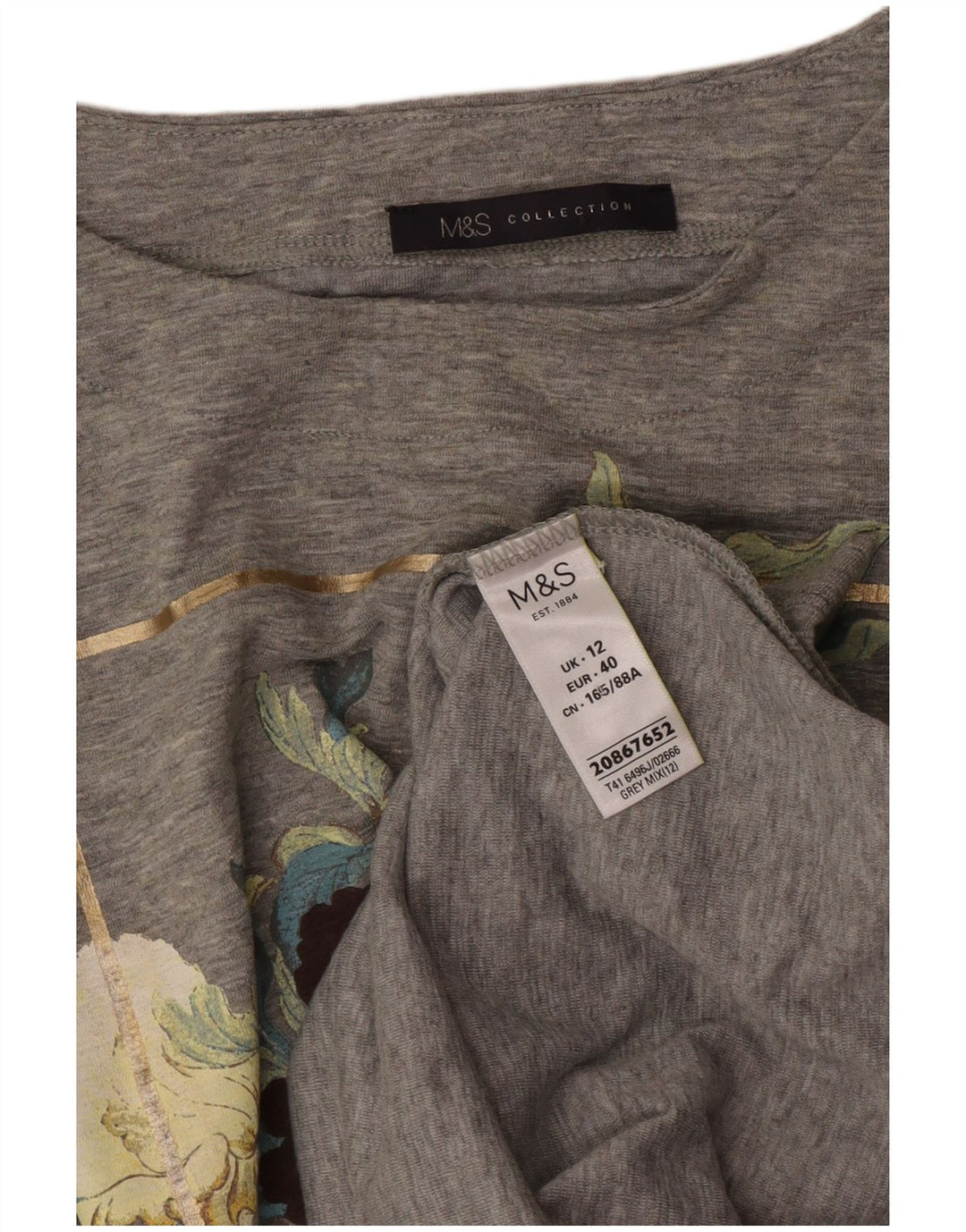 Marks & Spencer ženska majica dugih rukava s grafikama UK 12 srednje sive cvjetne
