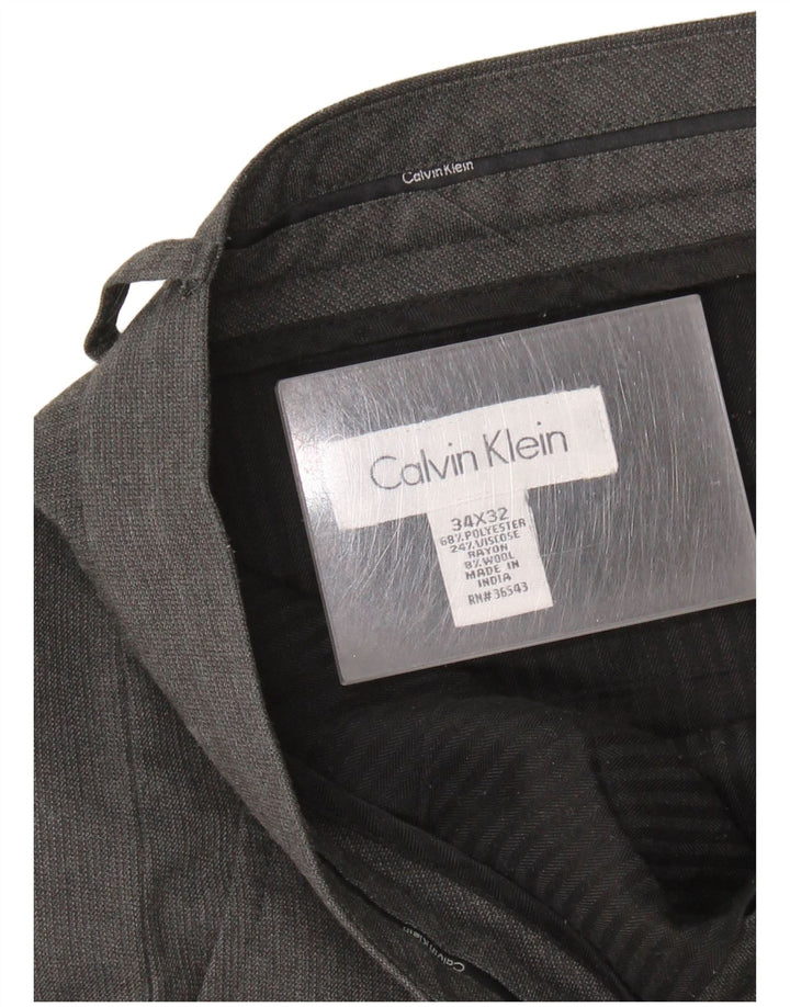 CALVIN KLEIN Muške hlače ravnog odijela W34 L32 sivi poliester