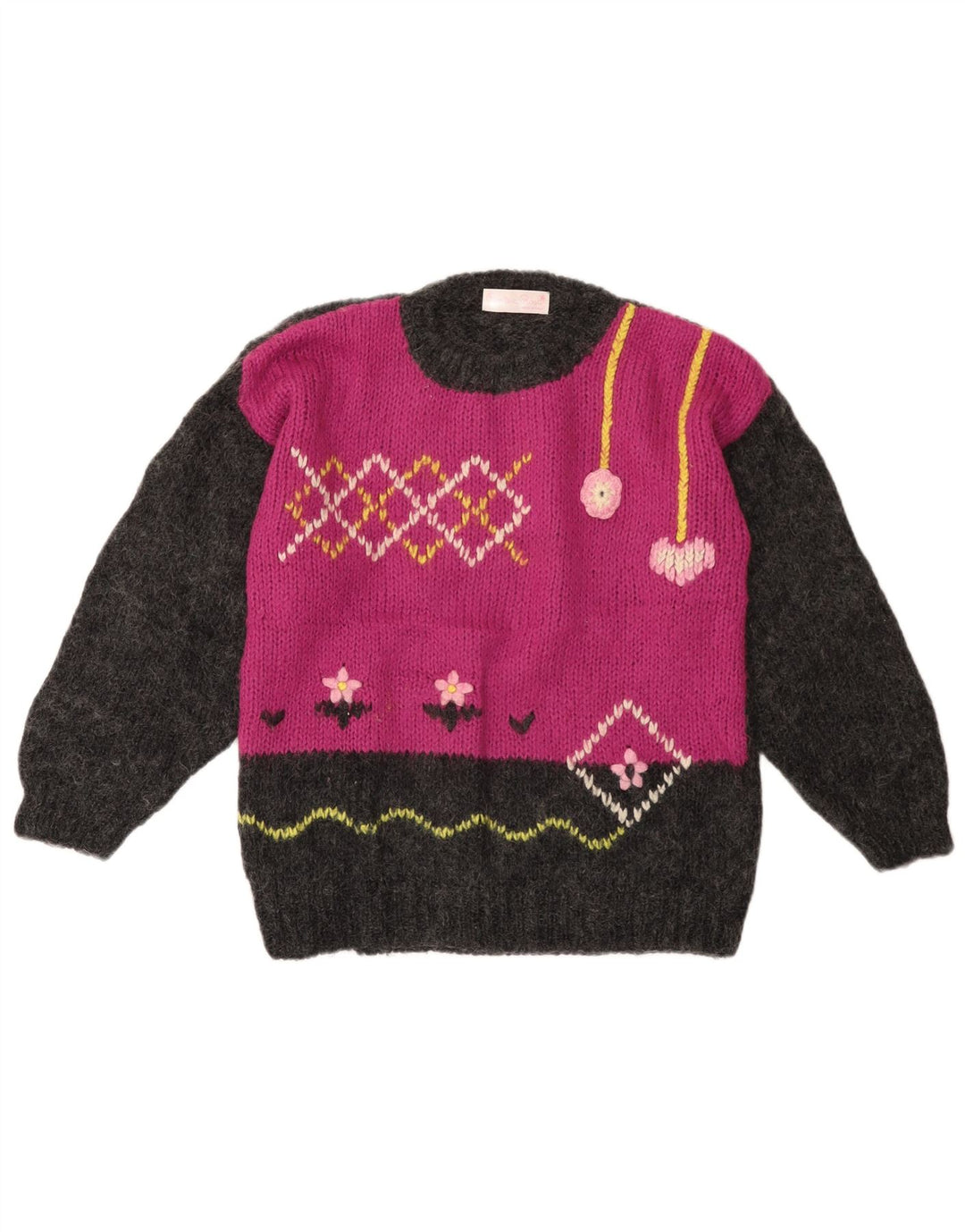 VINTAGE ženski džemper s okruglim izrezom UK 14 velikih sivih blokova