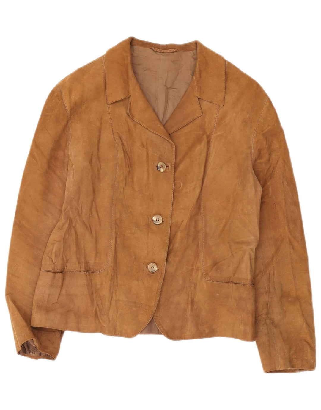 Vintage ženska jakna od brušene kože s 3 gumba UK 12 srednje smeđa