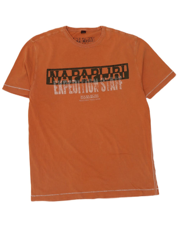NAPAPIJRI Mens Graphic T-Shirt Top 2XL Orange Cotton