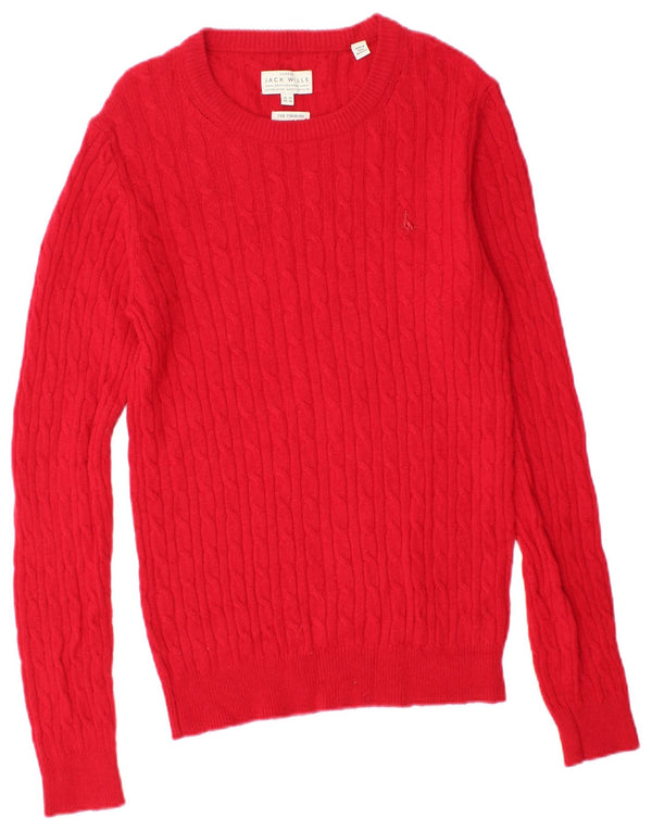 Jack Wills Womens Boat Neck Jumper Sweater UK 14 Large Red Merino Wool
