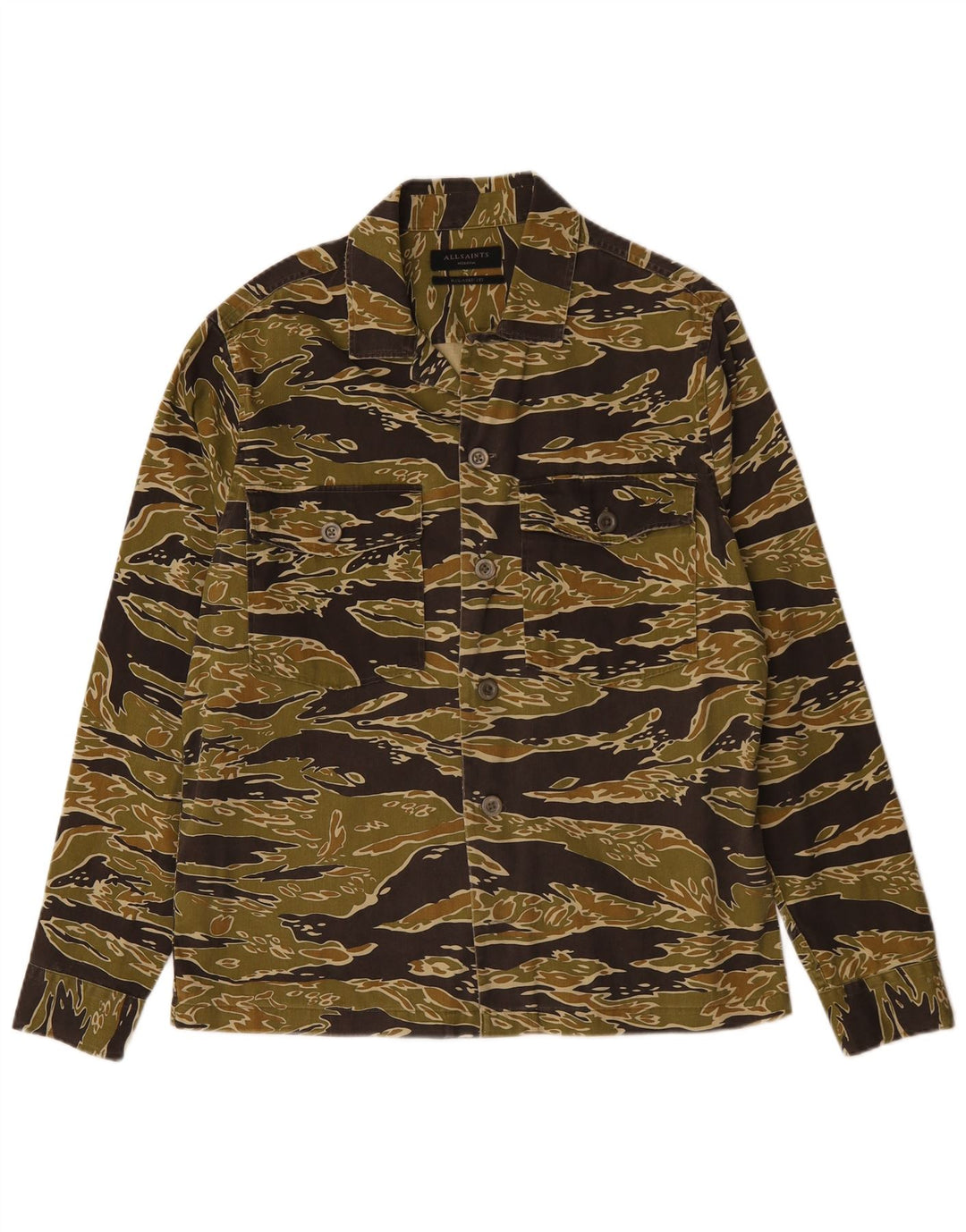 ALL SAINTS Muška košulja opuštenog kroja, srednji kaki kamuflažni pamuk