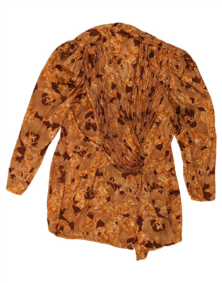 Vintage ženska košulja bluza UK 16 veliki bež cvjetni poliester