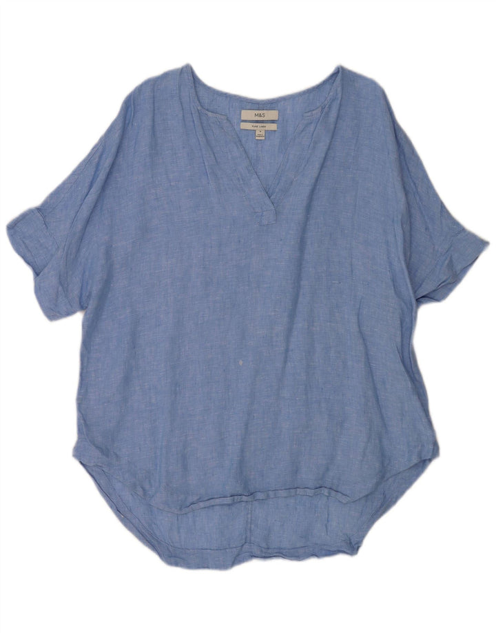 Marks & Spencer Womens Longline Pullover Shirt UK 16 Large Blue