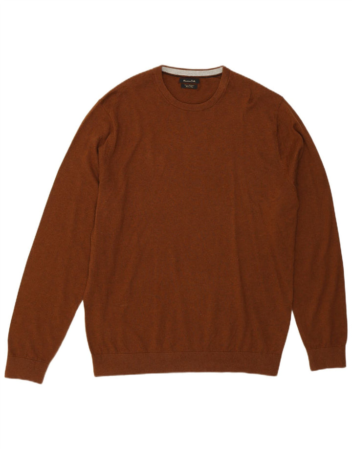 MASSIMO DUTTI Mens Crew Neck Jumper Sweater XL Brown Cotton