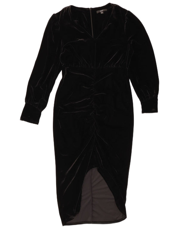 NEXT Womens Velour Long Sleeve Bodycon Dress UK 12 Medium Black Polyester