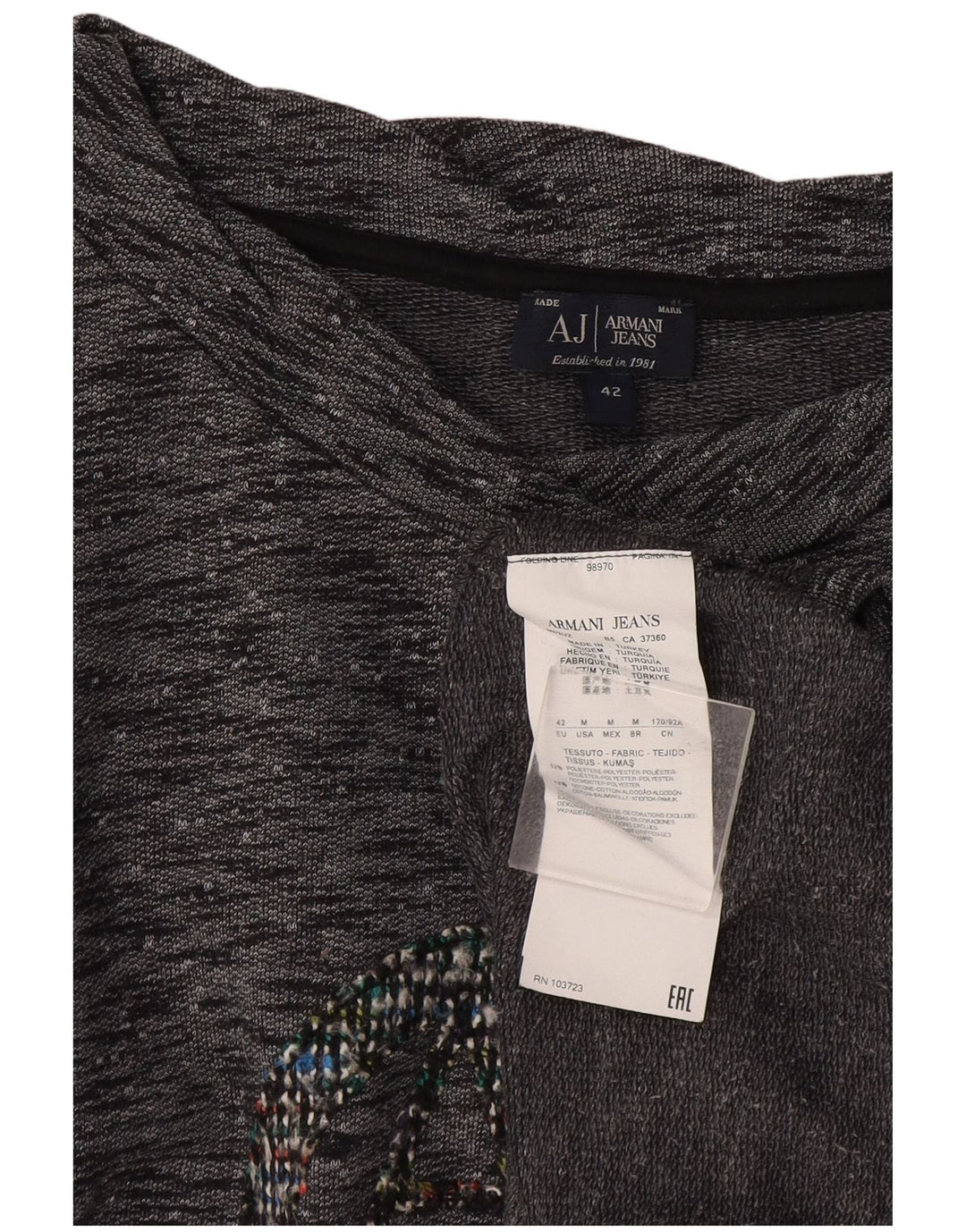 Armani Jeans Ženska majica dugih rukava s grafikom IT 42 Srednje siva s mrljama