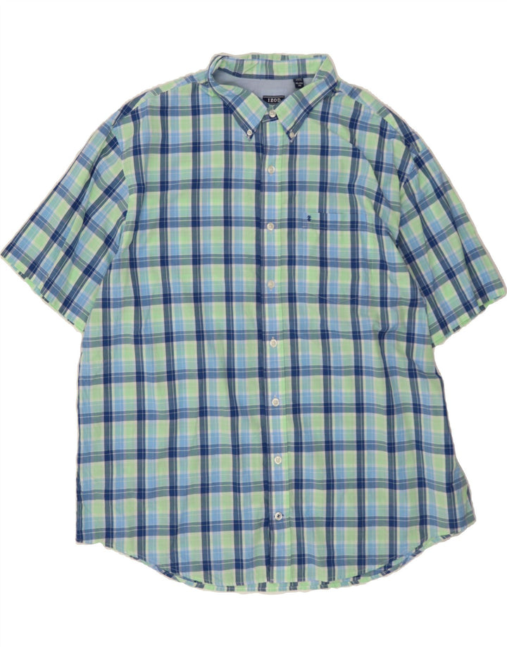 IZOD Mens Short Sleeve Shirt 2XL Blue Check Cotton Vintage Izod and Second-Hand Izod from Messina Hembry 