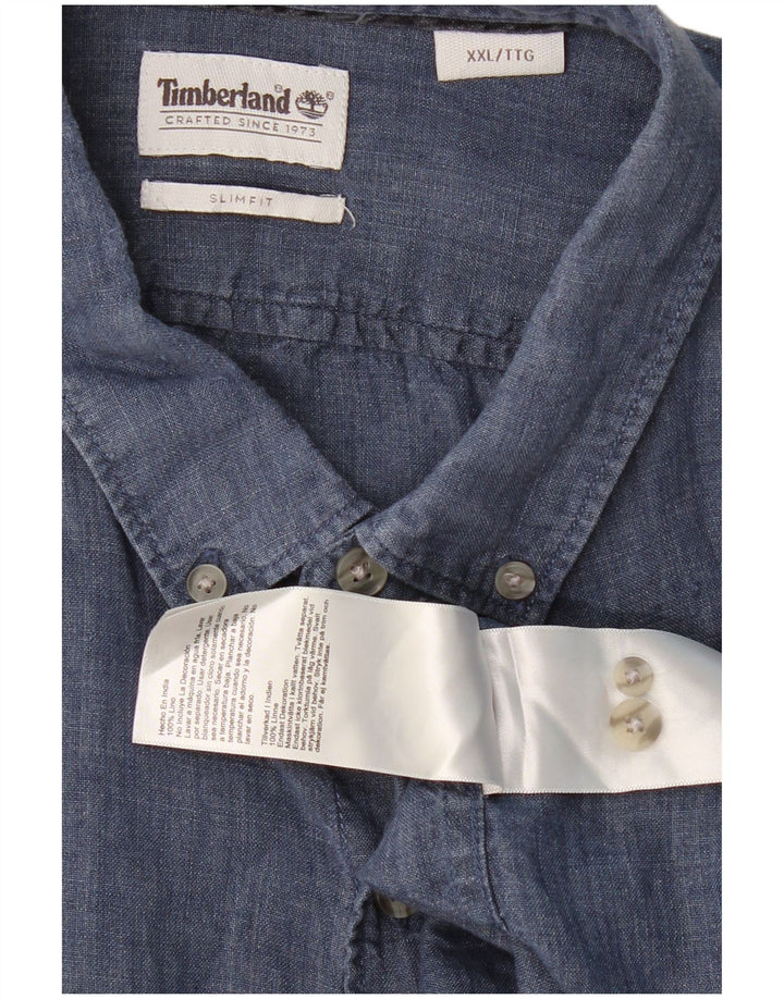 TIMBERLAND muška uska košulja 2XL mornarsko plava lanena