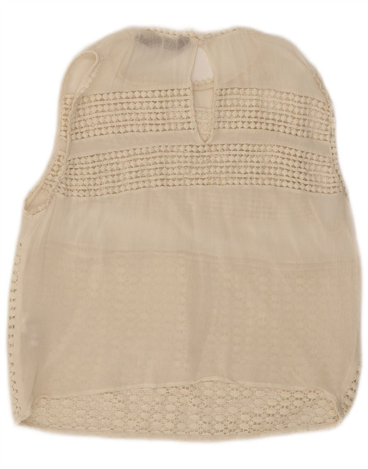 Zara ženska vrhunska čipkasta bluza bez rukava UK 12 Srednje bijeli poliester