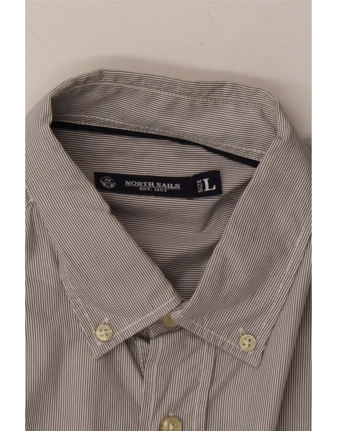 NORTH SAILS Mens Shirt Large Grey Pinstripe Cotton Vintage North Sails and Second-Hand North Sails from Messina Hembry 