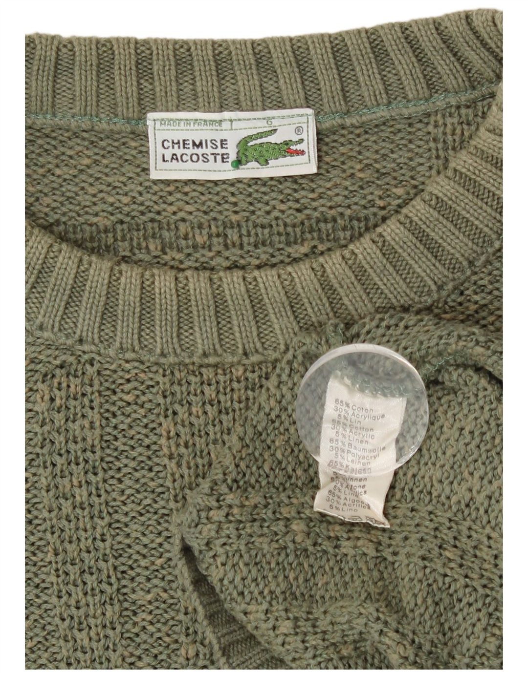 Lacoste muški džemper s okruglim izrezom, veličina 6 XL, kaki pamuk