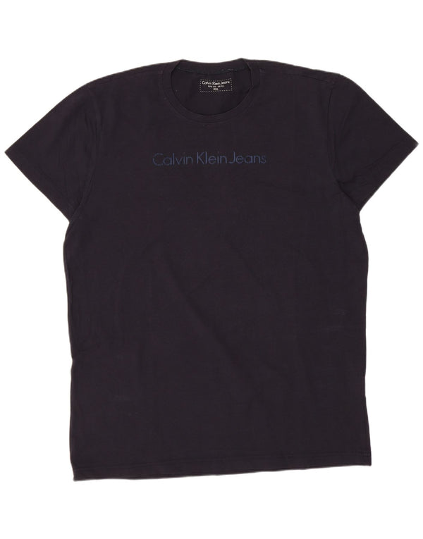 CALVIN KLEIN JEANS Mens Graphic T-Shirt Top 2XL Navy Blue Cotton