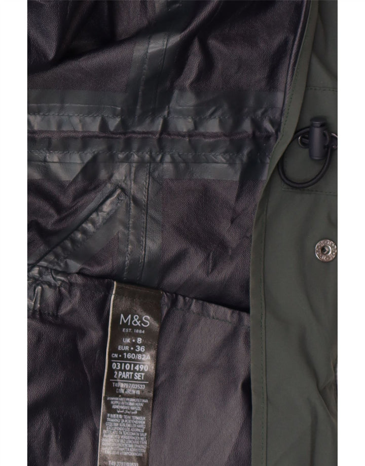 MARKS & SPENCER Ženska parka jakna s kapuljačom UK 8 Mali zeleni poliamid