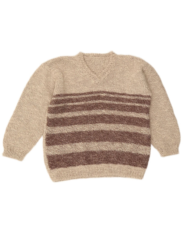 VINTAGE ženski džemper s V-izrezom UK 16 Veliki bež blok boja