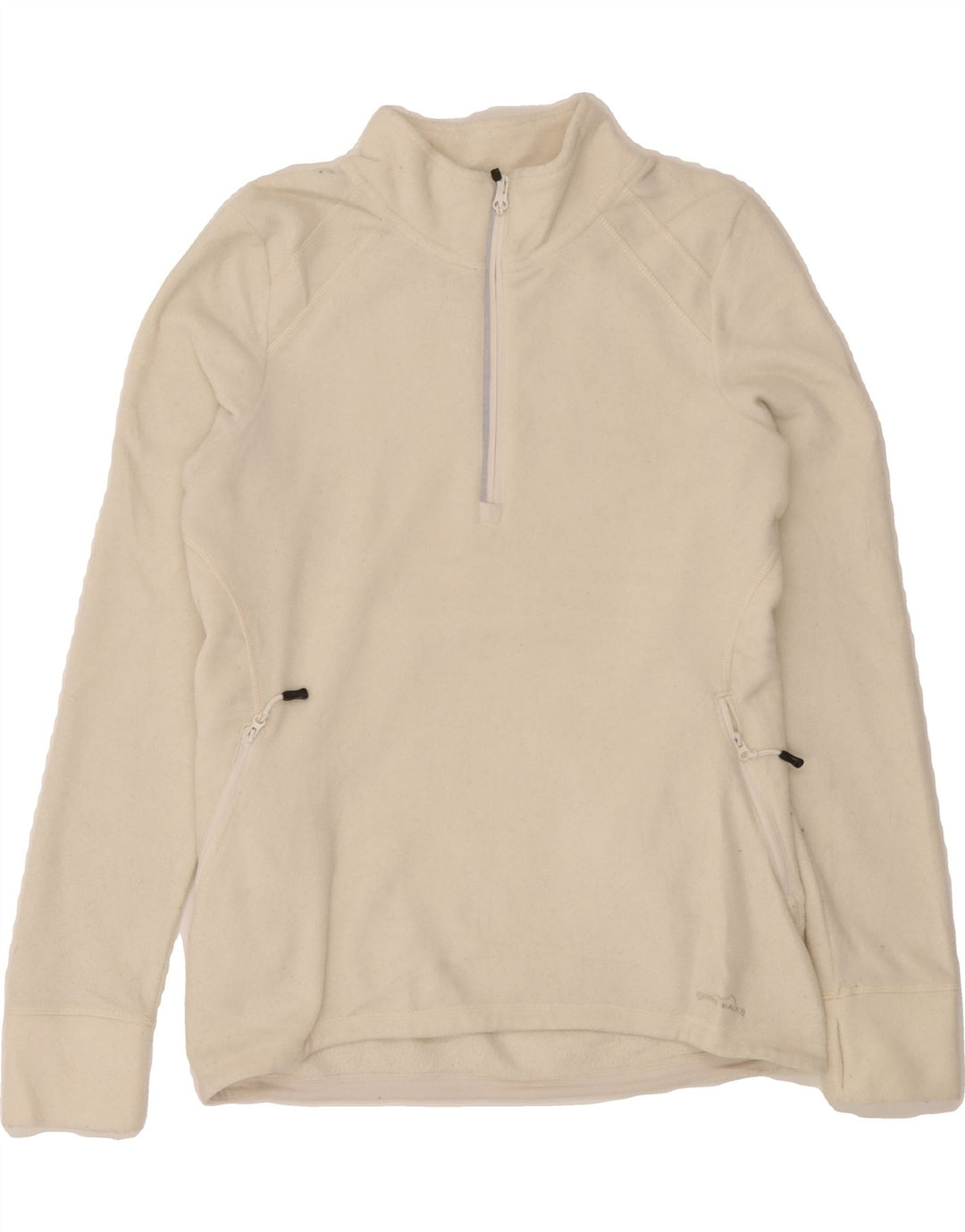 EDDIE BAUER Womens Zip Neck Fleece Jumper UK 16 Large Off White Polyester Vintage Eddie Bauer and Second-Hand Eddie Bauer from Messina Hembry 