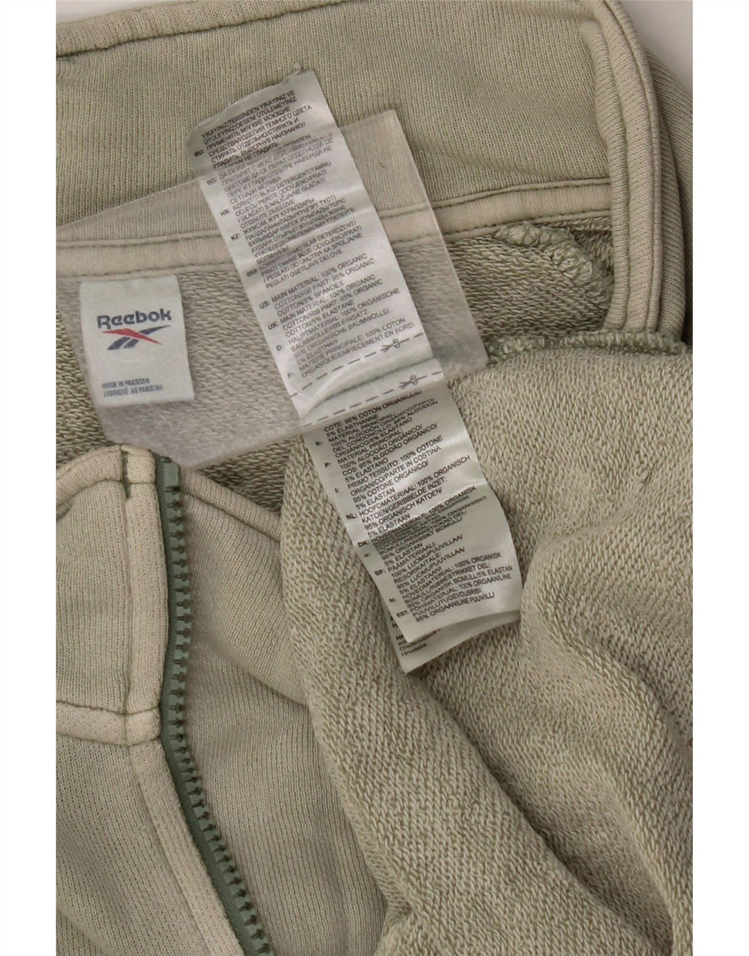 REEBOK Muška majica s izrezom na patentni zatvarač, veliki kaki pamuk