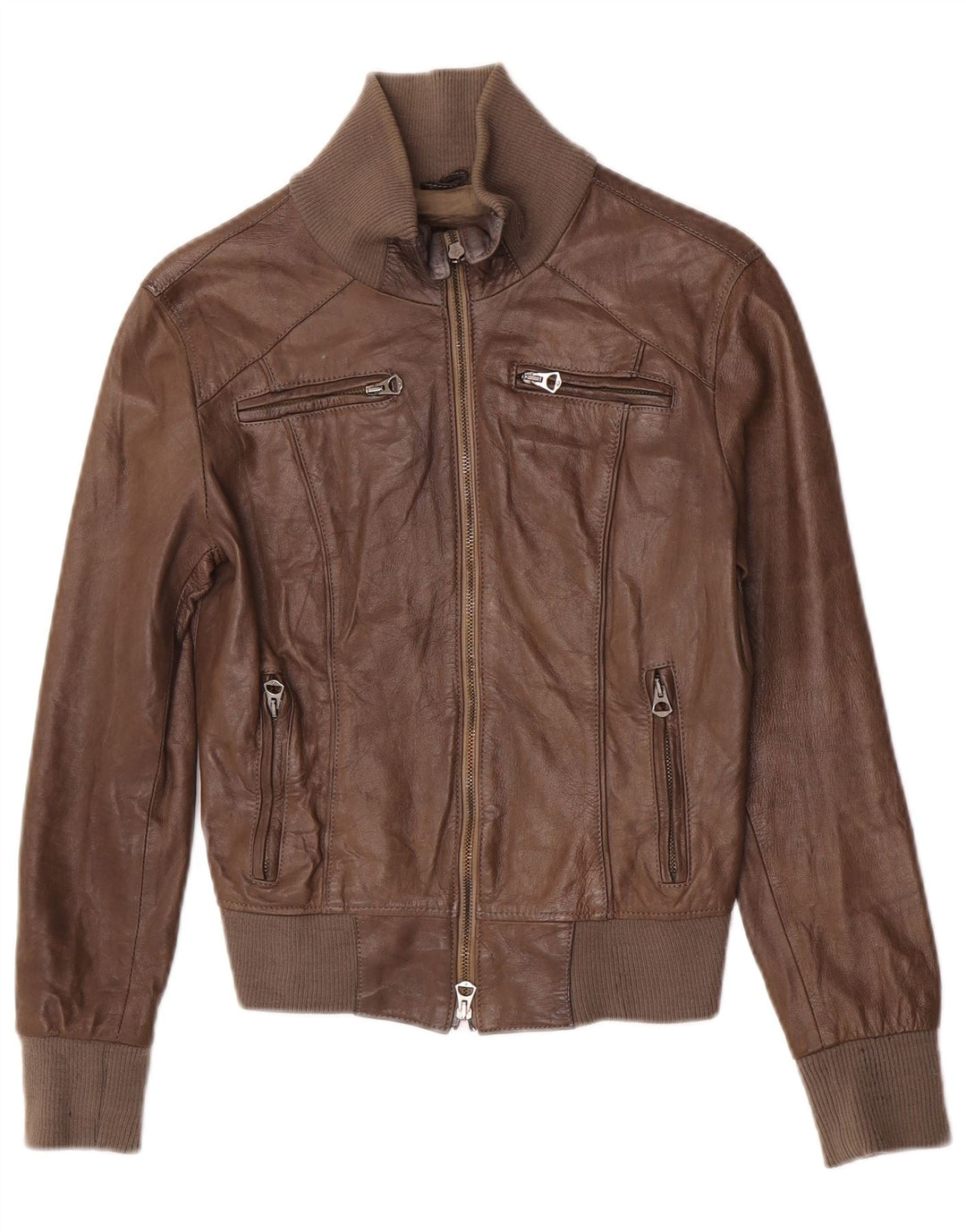 Vintage ženska crop kožna jakna IT 40 Small Brown